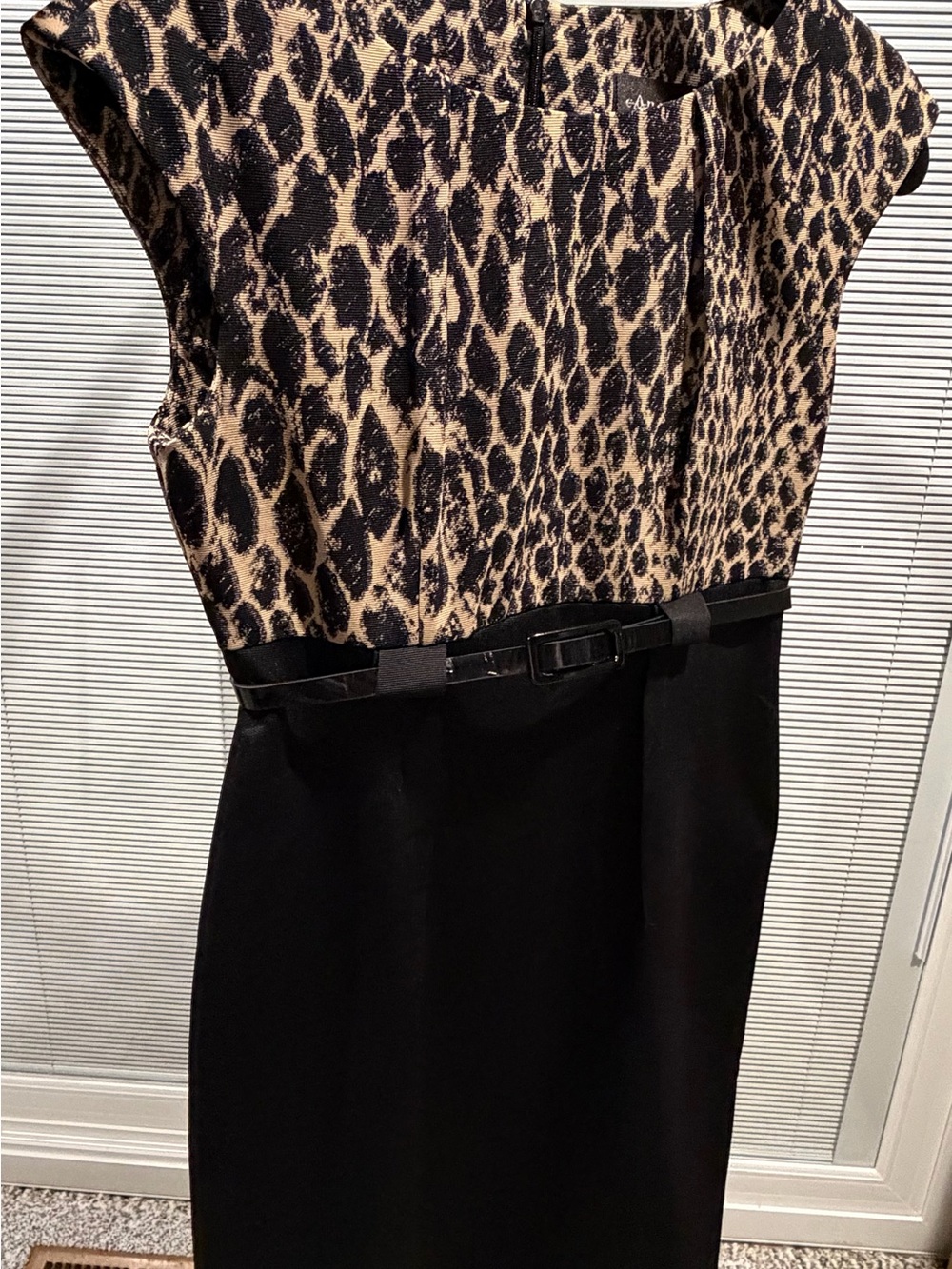 connected apparel Black and Beige Leopard Print Sheath Dress